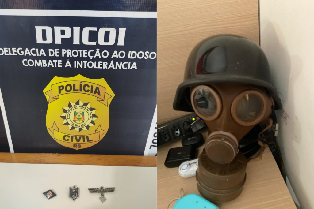 Galeria de imagens: Além dos objetos com suásticas, também foi encontrada uma máscara anti-gás