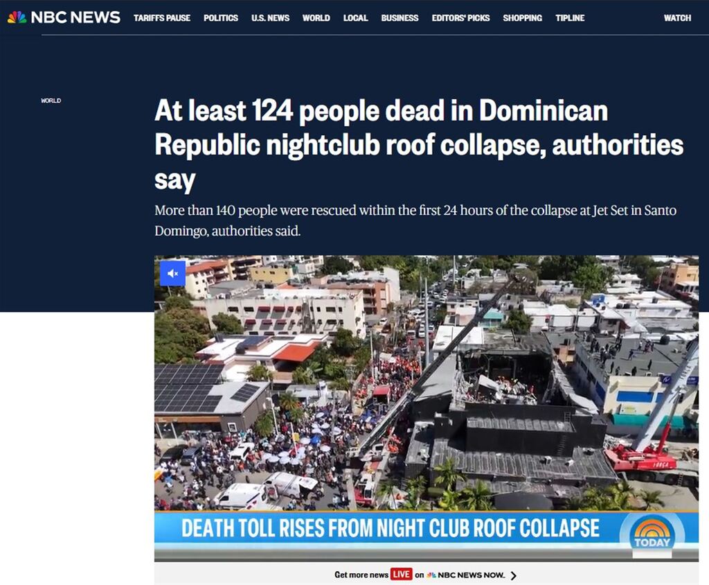Sobe para 124 o número de mortes em tragédia em boate na República Dominicana