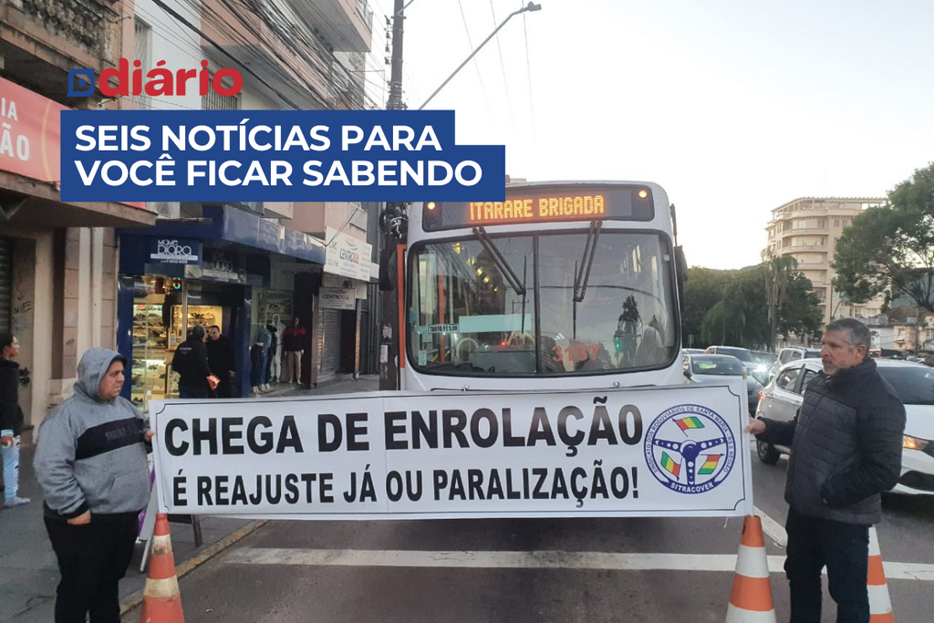 Trabalhadores do transporte realizam novo protesto em Santa Maria; Decimo deve realizar coletiva sobre a tarifa nesta terça e outras 5 notícias