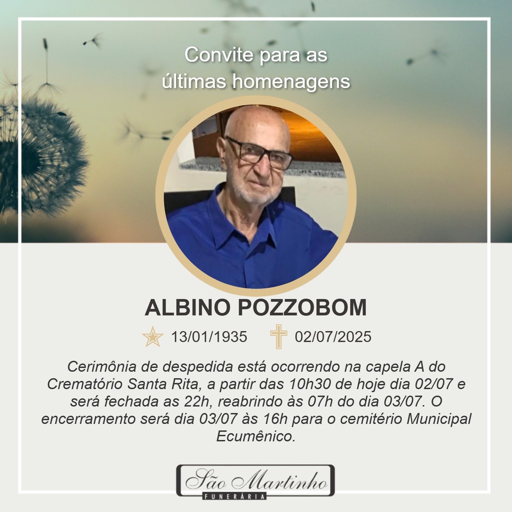 Convite para as últimas homenagens a Albino Pozzobom 