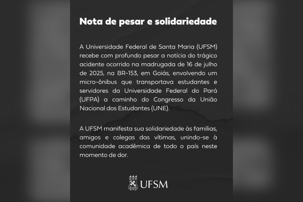 Por meio das redes sociais, UFSM manifesta solidariedade após acidente com universitários em Goiás