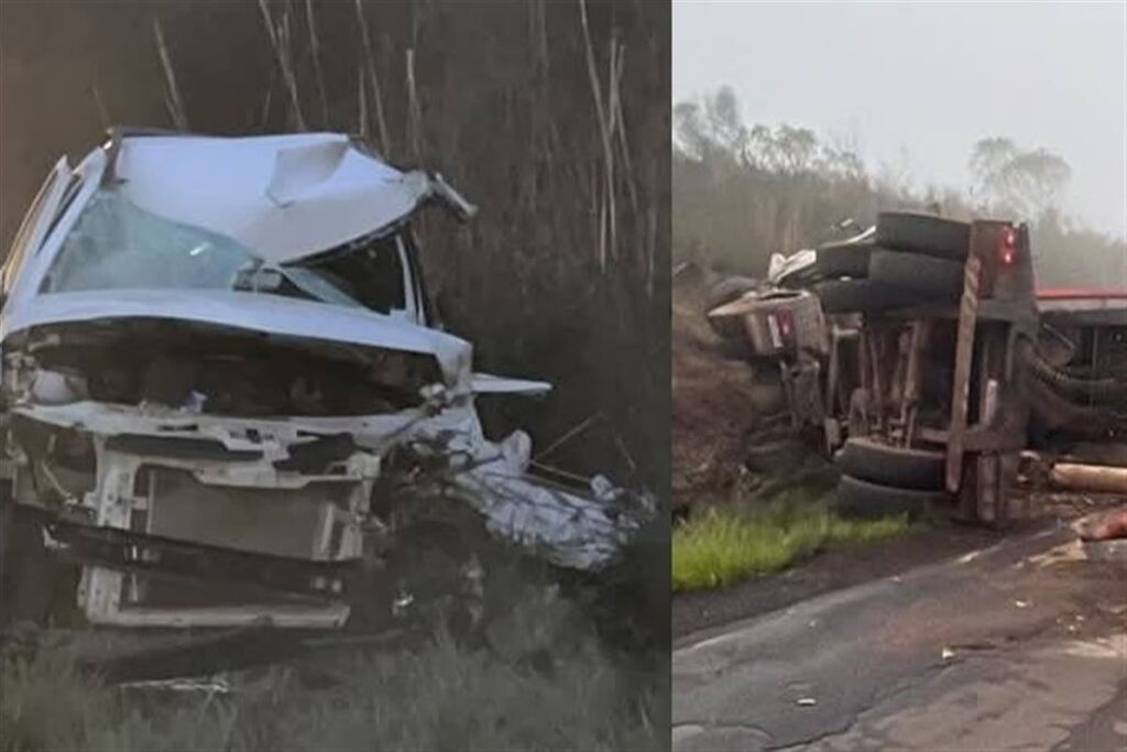 título imagem Homem morre em grave acidente entre Saveiro e carreta com toras de madeira no trecho entre São Vicente do Sul e São Francisco