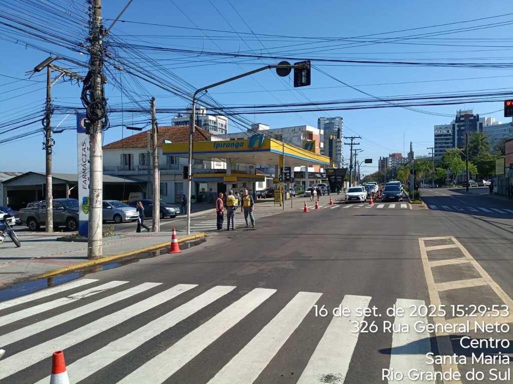 Após bloqueio temporário, trânsito é liberado na região central de Santa Maria