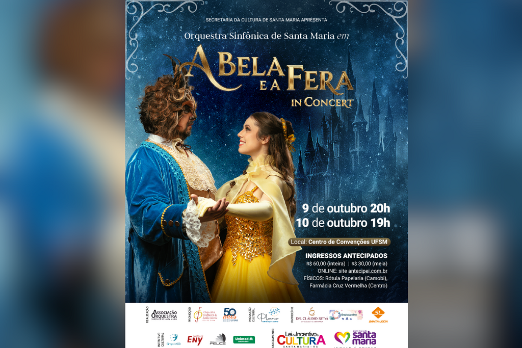 título imagem “A Bela e a Fera” ganhará vida em concerto da Orquestra Sinfônica de Santa Maria