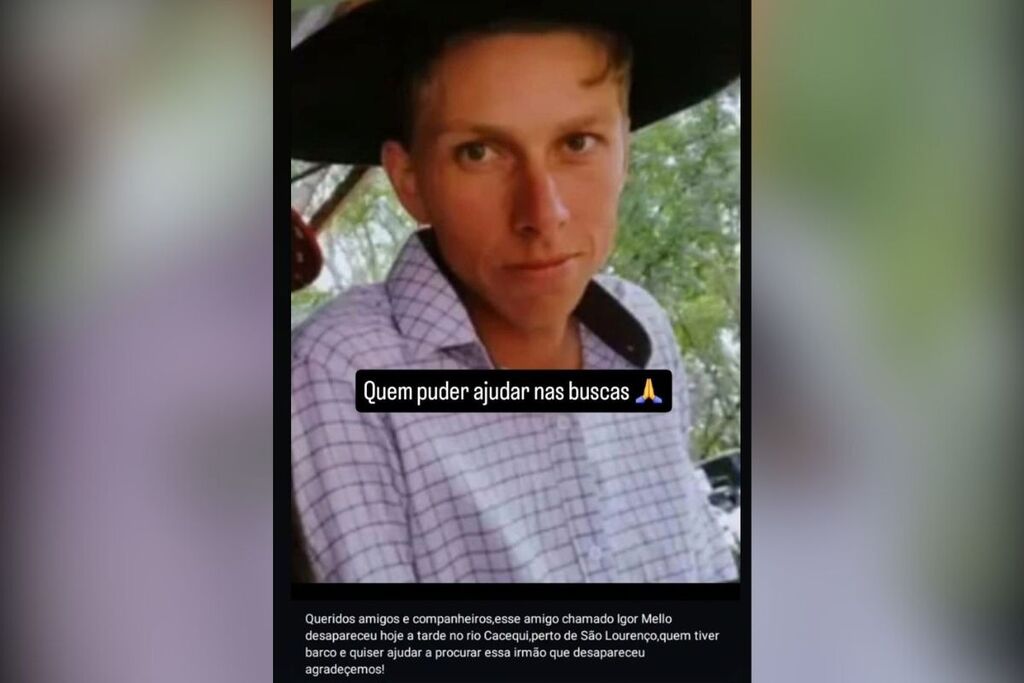 Foto: Reprodução - Nas redes sociais, familiares e amigos de Igor Mello pedem ajuda nas buscas