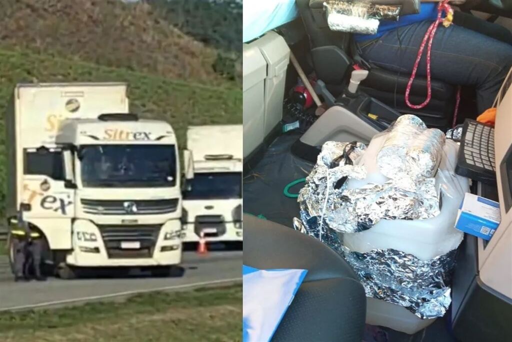 Carreta com motorista amarrado a bombas interdita trecho de rodovia em São Paulo