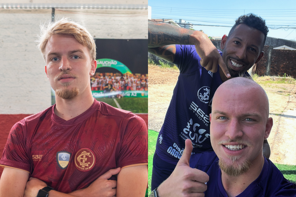 título imagem Barbearia do Vitor Júnior: meia do Inter-SM vira “cabeleireiro” em trote com jovens da base na pré-temporada