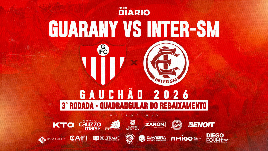 título imagem Acompanhe a repercussão de Guarany 3 x 2 Inter-SM pela 3ª rodada do quadrangular do rebaixamento do Gauchão 2026