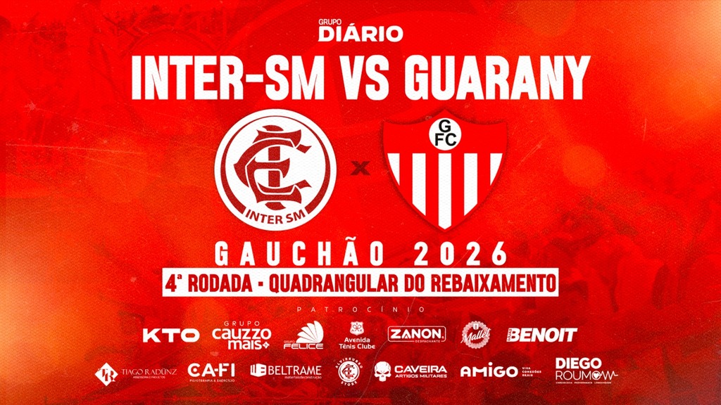 Acompanhe Inter-SM x Guarany pela 4ª rodada do quadrangular do rebaixamento do Gauchão 2026