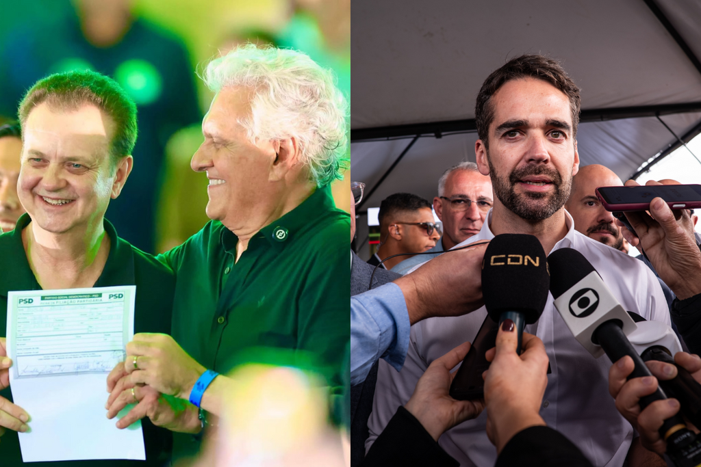 Fotos: Ronaldo Caiado (Divulgação); e Vinicius Becker (Diário) - Kassab (esq.) deve anunciar Caiado (centro) como presidenciável pelo PSD; Leite (dir.) não será candidato ao Planalto