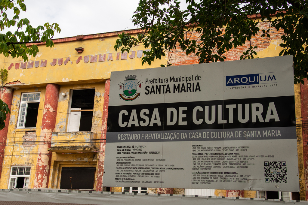 Com sete meses de atraso, obra da Casa de Cultura é adiada pela terceira vez em Santa Maria; veja o novo prazo