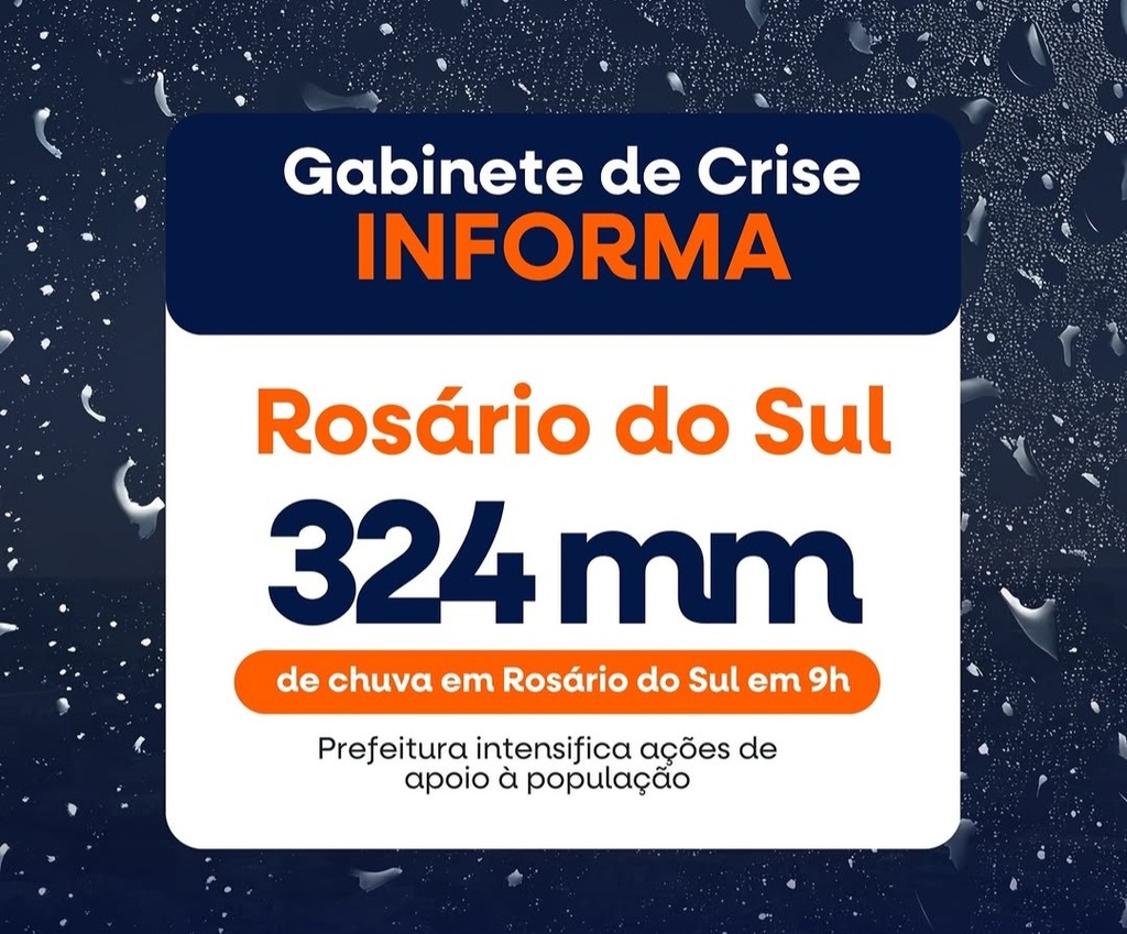Rosário do Sul registra mais de 300 mm de chuva em menos de 10 horas e entra em alerta