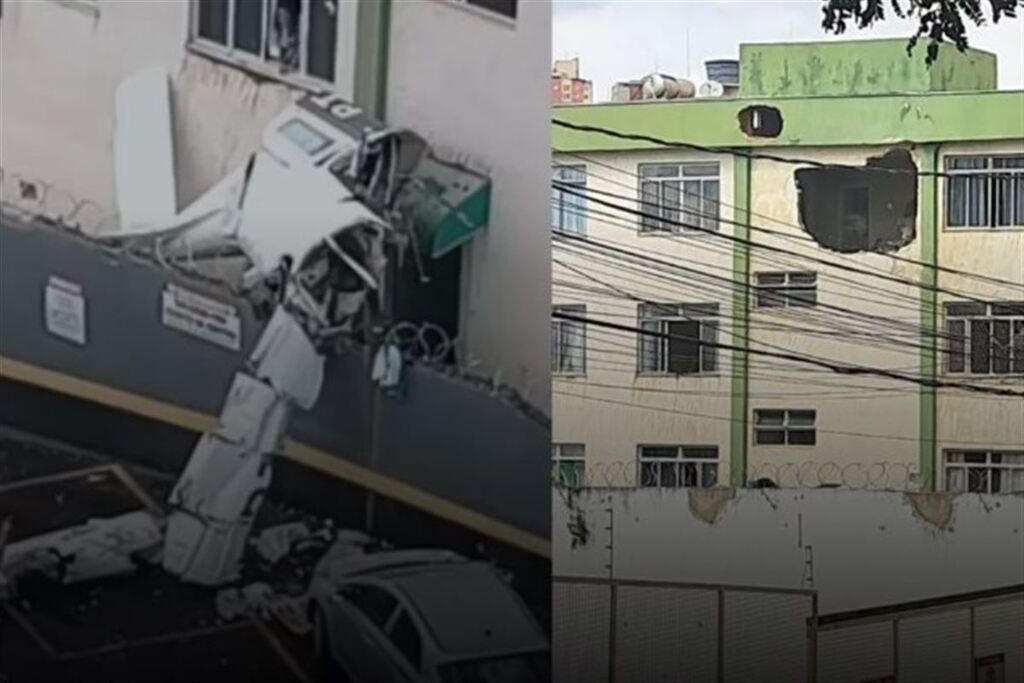 Avião de pequeno porte cai e atinge prédio em Belo Horizonte; uma pessoa morre e três ficam feridas