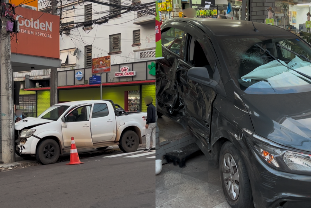 Carro invade loja após colisão em cruzamento na região central de Santa Maria