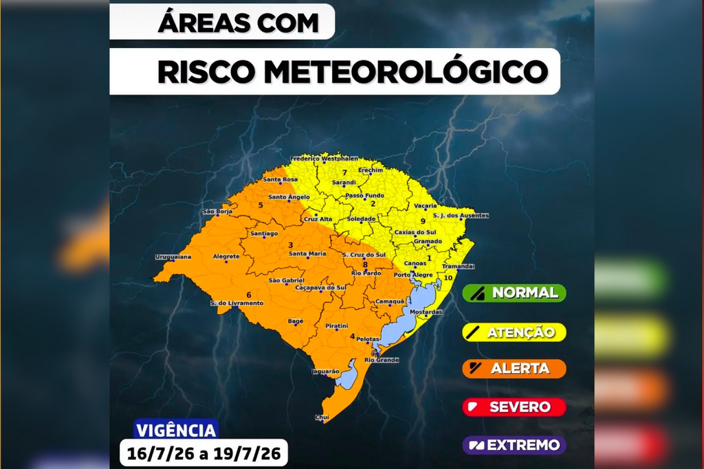 Defesa Civil atualiza prognóstico de temporais para Santa Maria e região; confira a previsão até domingo