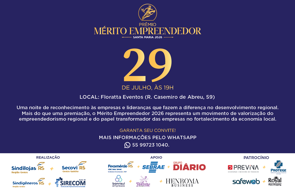 Prêmio​ reunirá lideranças e destacará trajetórias que impulsionam Santa Maria e região