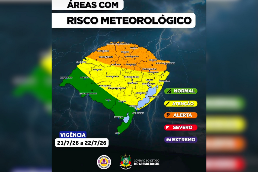 título imagem Defesa Civil atualiza alerta para risco de temporais no RS; confira previsão para Santa Maria e região