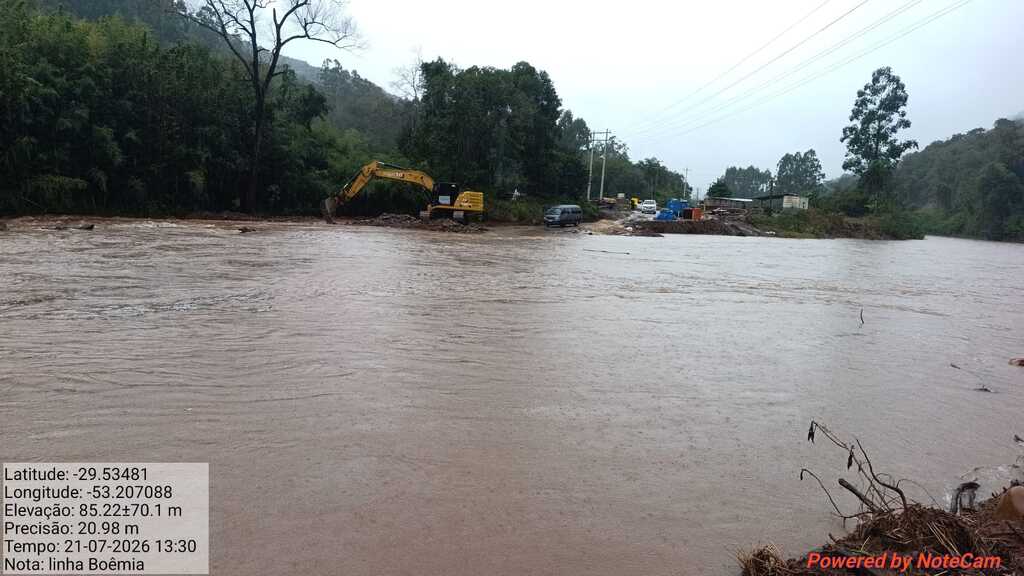 Rio Jacuí sobe e mantém Agudo em alerta; prefeitura trabalha para recuperar acessos no interior