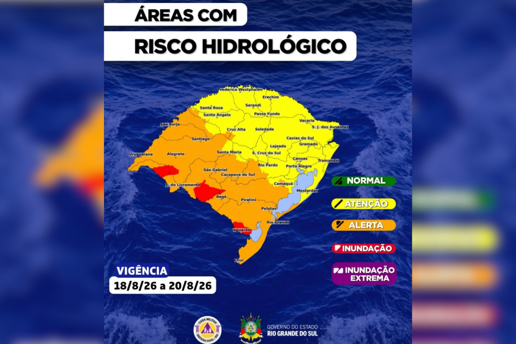 Defesa Civil alerta para risco de cheias e alagamentos no RS; confira previsão para Santa Maria e região