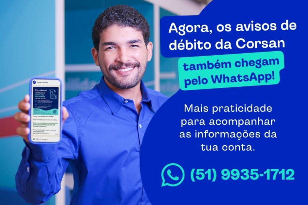 Novo canal da Corsan envia avisos de débito diretamente pelo WhatsApp