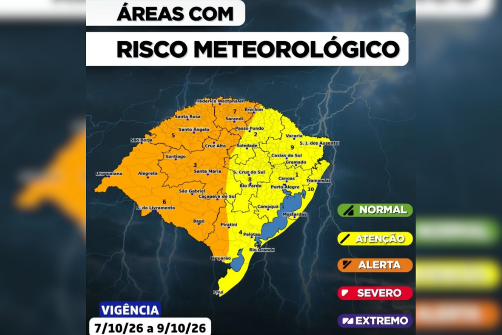 Defesa Civil alerta para temporais em Santa Maria e região até sexta