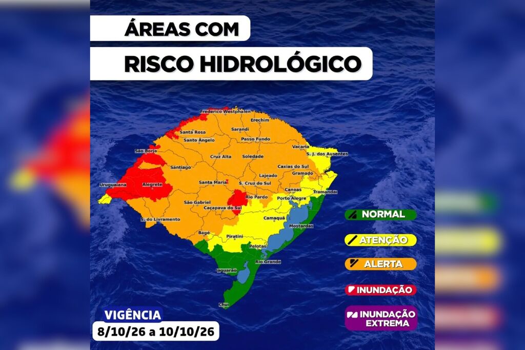 Defesa Civil alerta para risco de cheias e alagamentos em Santa Maria e região; Rio Jacuí pode atingir cota de inundação em Dona Francisca