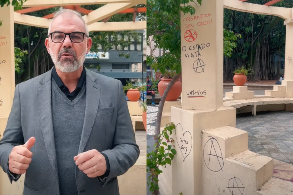 título imagem VÍDEO: “Não é manifestação política, é vandalismo”, diz prefeito de Santa Maria sobre pichação na Praça Saldanha Marinho