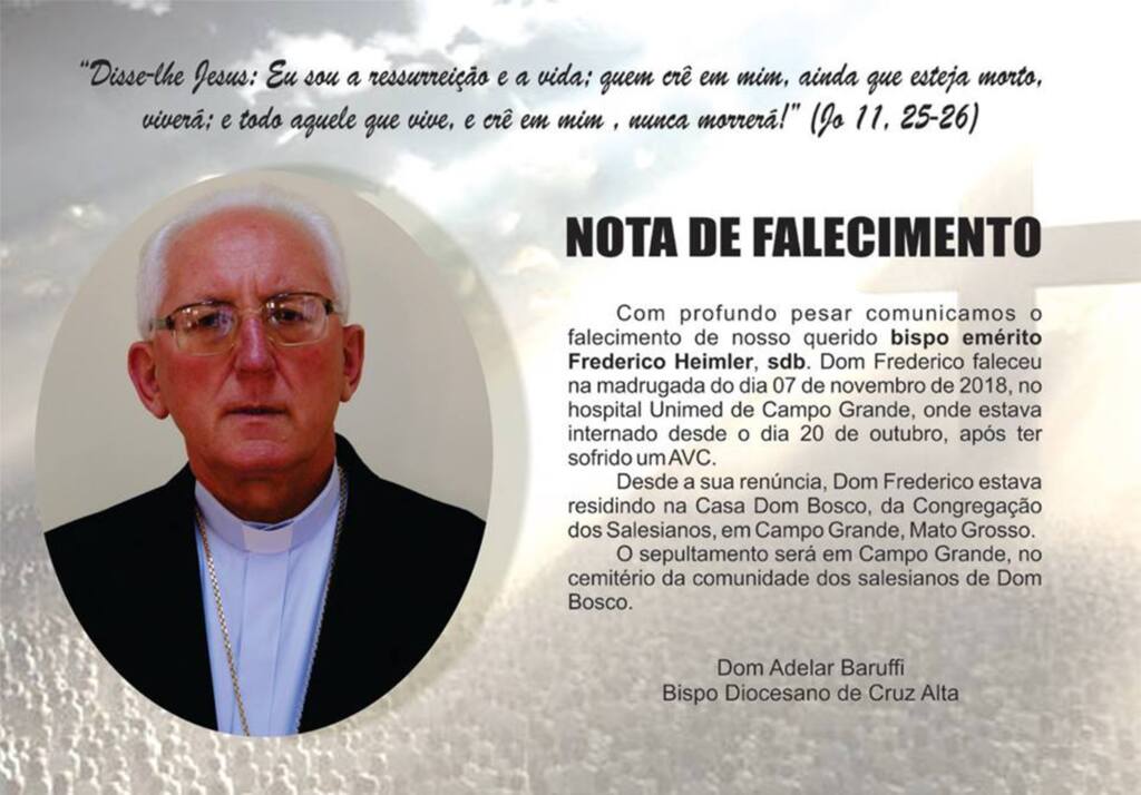 Morre o bispo emérito de Cruz Alta Dom Frederico Heimler