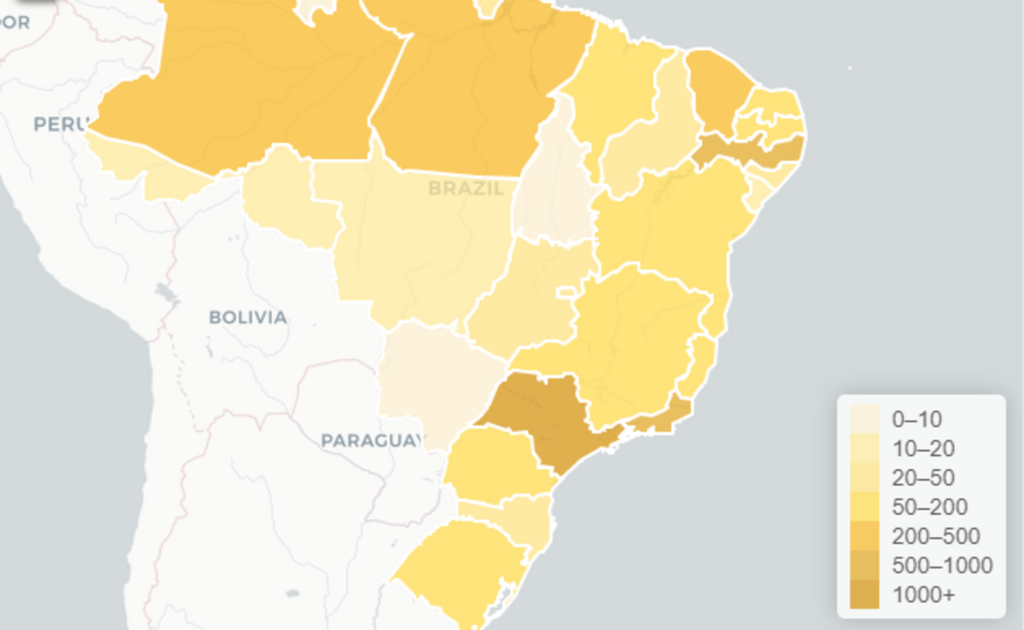 Brasil é o 10º no ranking mundial com mais casos de coronavírus