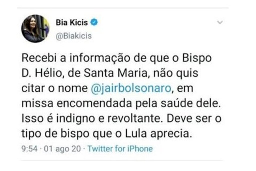 Deputada critica arcebispo de Santa Maria por não orar por Bolsonaro