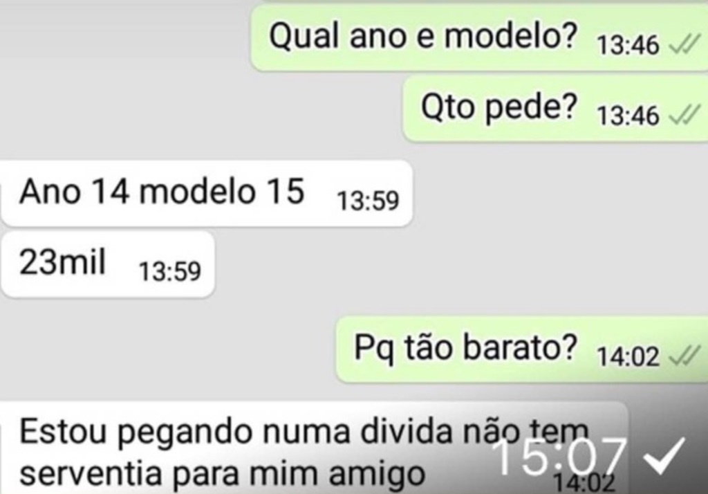 Foto: Polícia Civil (Reprodução) - A foto é um a reprodução de uma conversa de WhatsApp referente a outro caso, do mesmo tipo de crime, que é investigado pela Polícia Civil