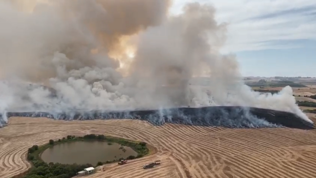 Incêndio consome parte de lavoura de soja em Quevedos