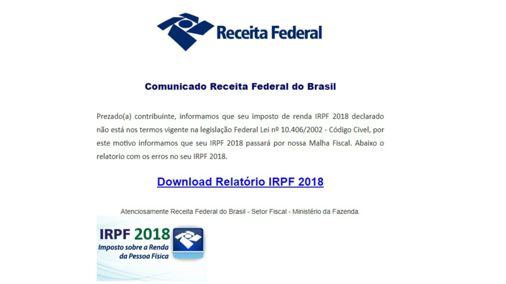 Receita Federal alerta para e-mail falso sobre Imposto de Renda