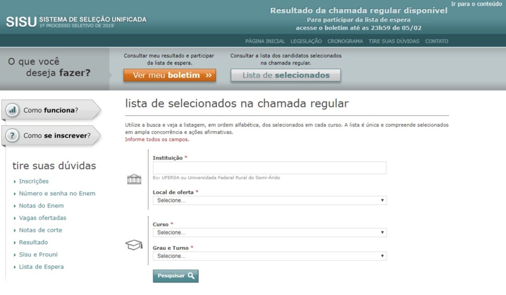 Lista dos aprovados em 1ª chamada do Sisu é divulgada