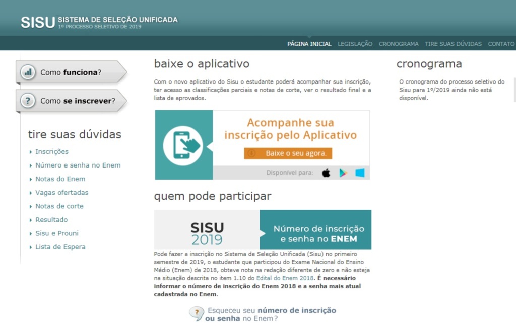 Sisu divulga data de inscrição para processo seletivo de 2019