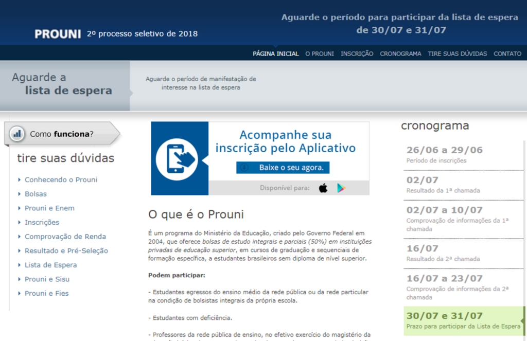 Inscrições para lista de espera do Prouni começam nesta segunda-feira