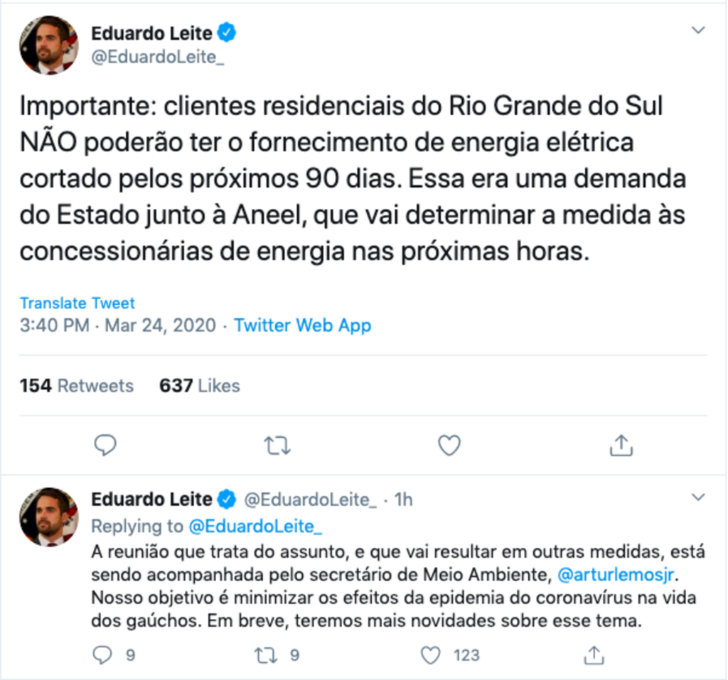 Clientes residenciais não poderão ter luz cortada nos próximos 90 dias
