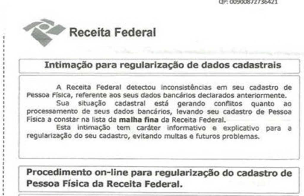 Receita Federal alerta para golpe via correspondência