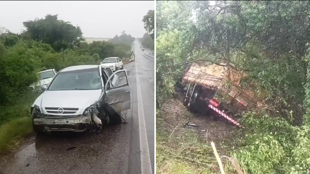 Caminhão e três carros se envolvem em acidente na BR-290 em Santa Margarida do Sul