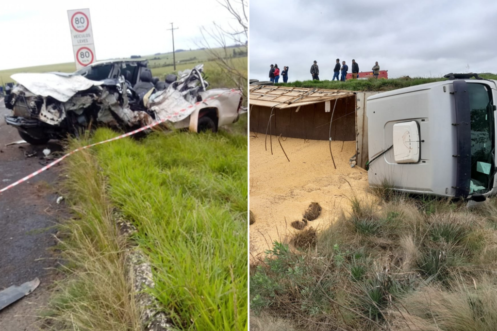 Homem morre e caminhonete é destruída em grave acidente na BR-158 em Cruz Alta