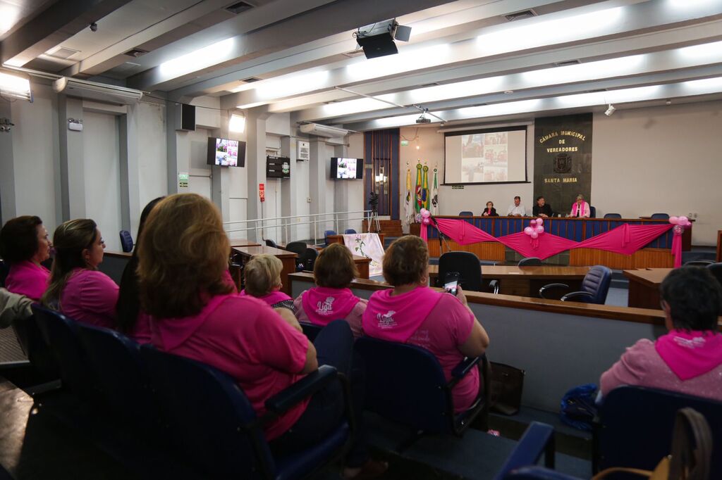 Liga feminina de combate ao câncer promove evento sobre o Outubro Rosa na Câmara de Vereadores de Santa Maria
