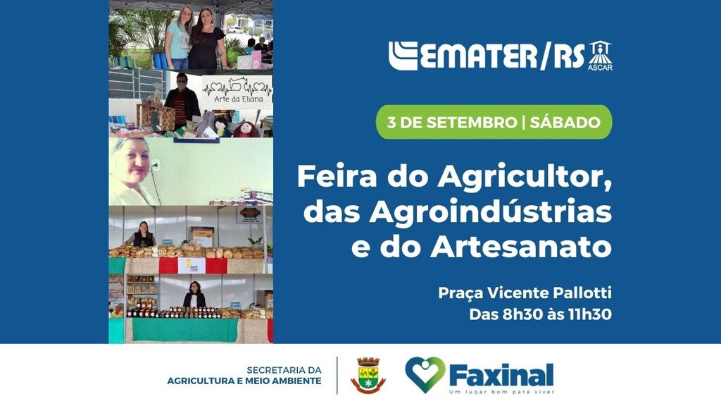 Feira do Agricultor, das Agroindústrias e do Artesanato será realizada no sábado em Faxinal do Soturno