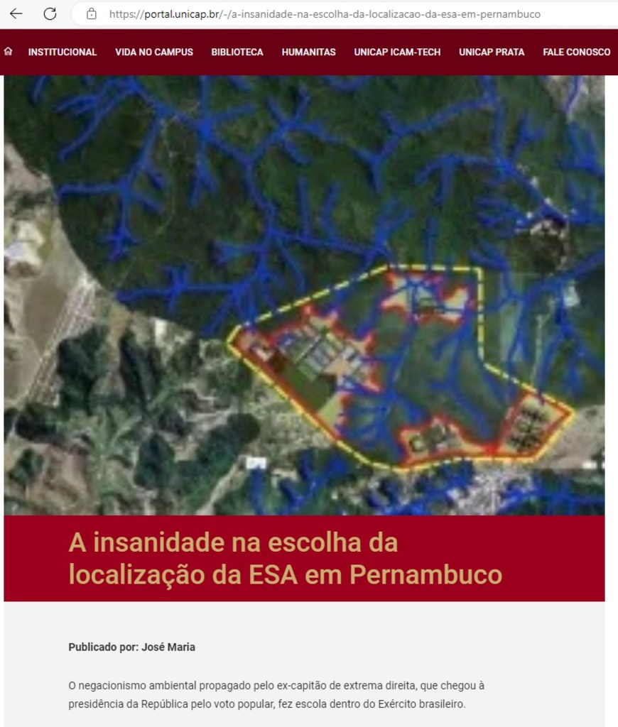 Professor de Pernambuco diz que local escolhido para a ESA é 