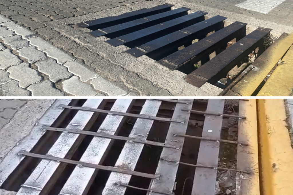 Bueiro que causou acidente de motociclista em avenida recebe proteção extra