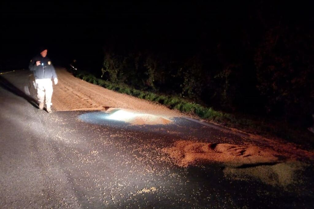 Ladrões abrem carreta em movimento para roubar soja na BR-392