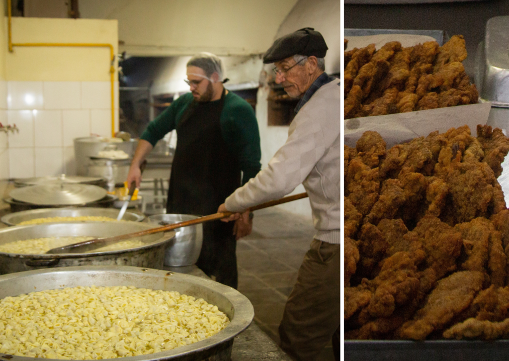 Galeria de imagens: Mais de 1 tonelada de sopa de agnoline é preparada ao longo dos oito dias de evento. 350 kg de bife à milanesa são produzidas por dia.