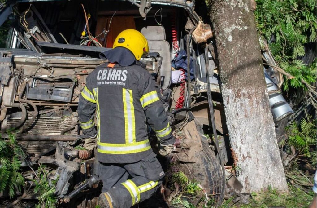 título imagem Carreta sai da pista e colide com árvore na BR 392, próximo ao Bairro Dom Antônio Reis