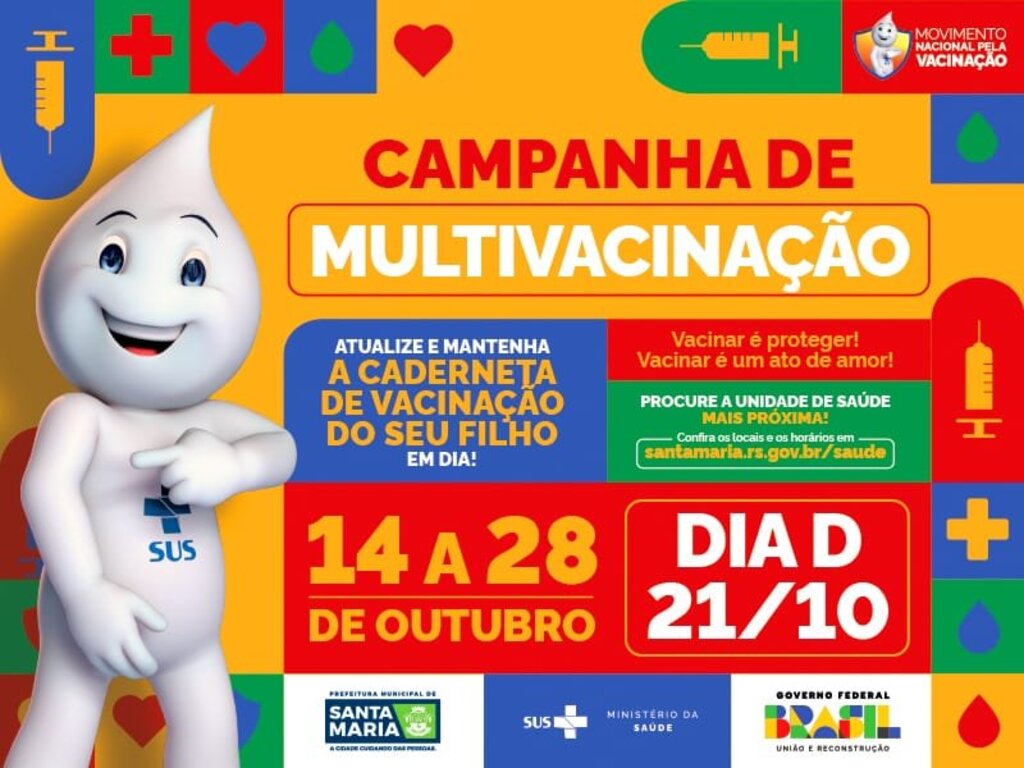 Campanha Nacional de Multivacinação tem início neste sábado e segue até o dia 28 de outubro