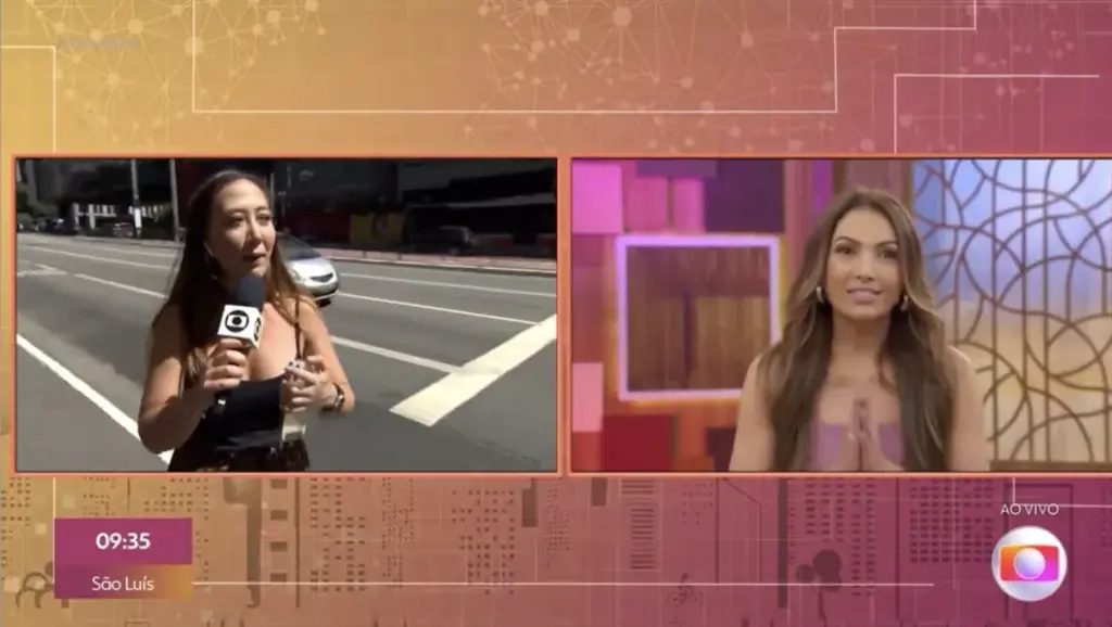 Foto: Reprodução - A repórter estava ao vivo na Avenida Paulista, um dos principais cartões-postais de São Paulo, quando a foi surpreendida pelo ciclista.