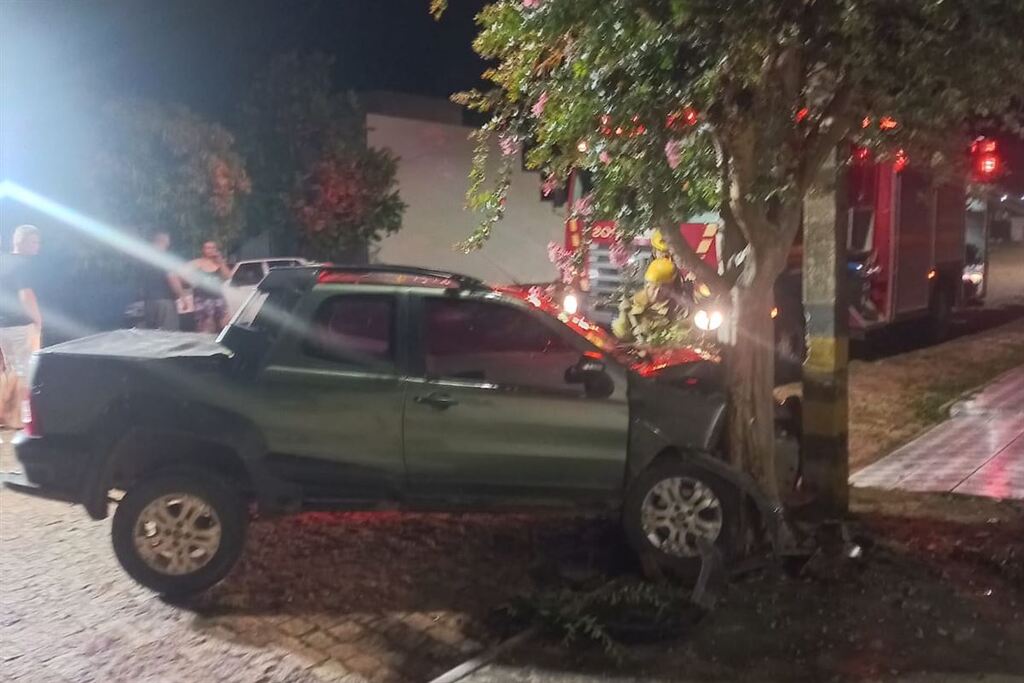 título imagem Motorista abandona veículo após colidir em poste e árvore na região